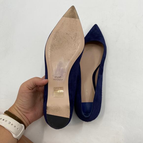 Stuart Weitzman 38 navy blue pointed toe suede flats - Picture 5 of 7